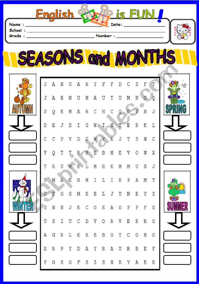 Seasons and Months -wordsearch-