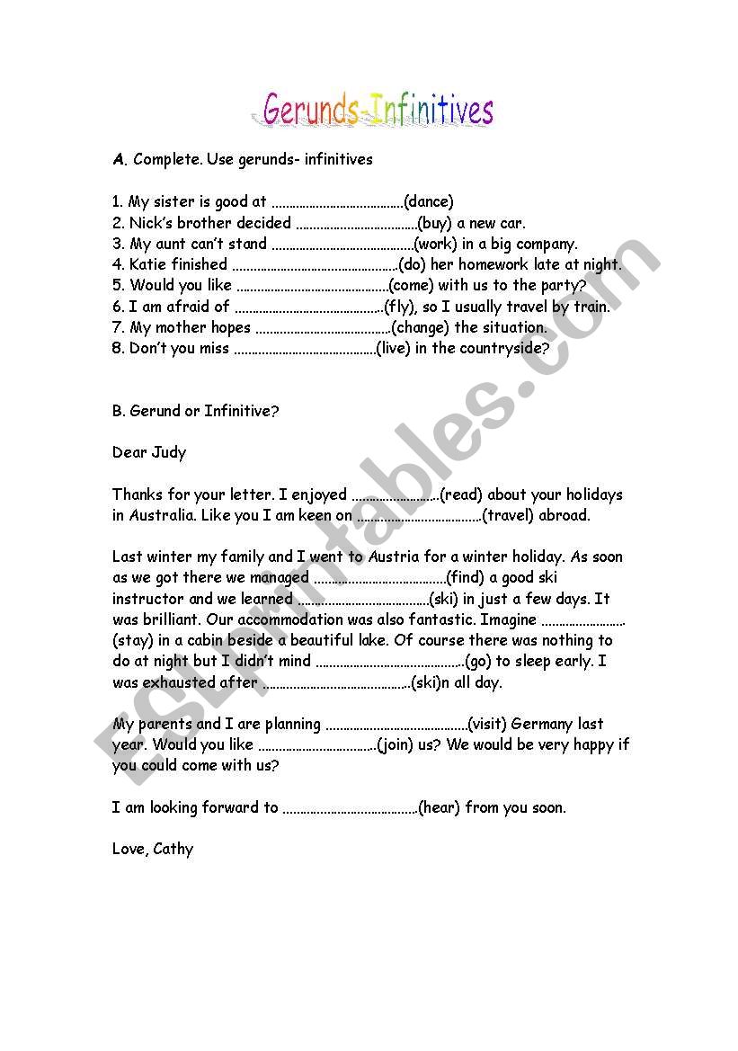 gerund and infinitive worksheet