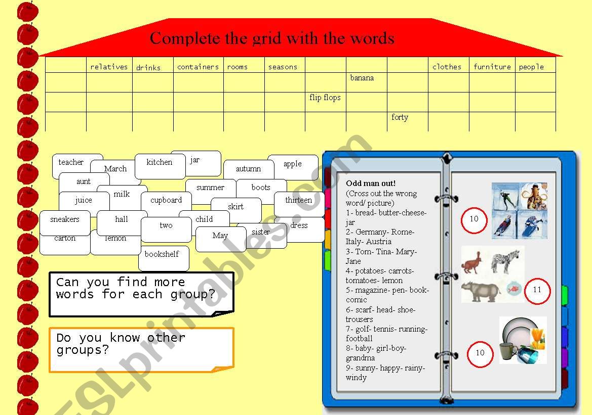 Word groups worksheet