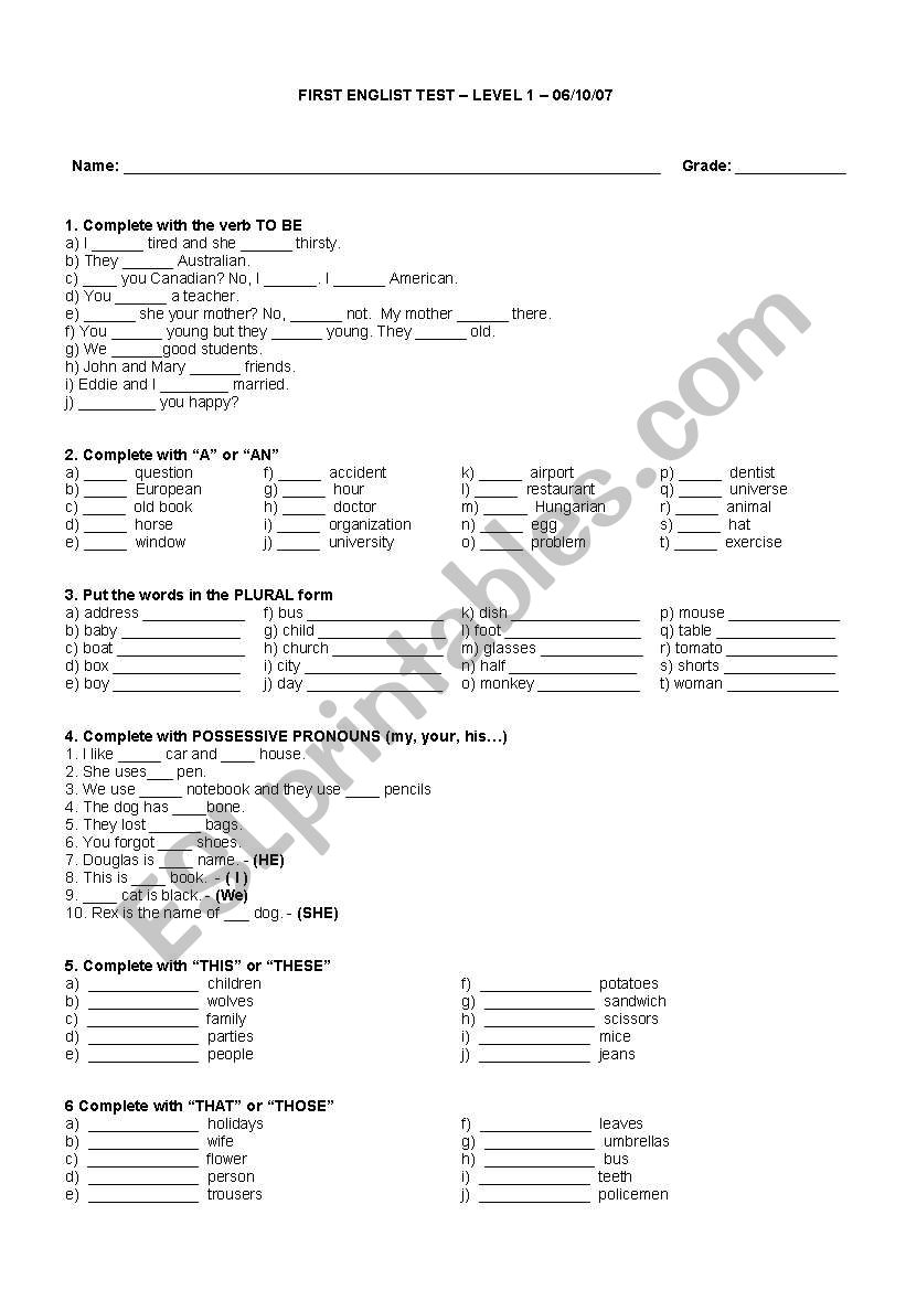 Test 1 worksheet
