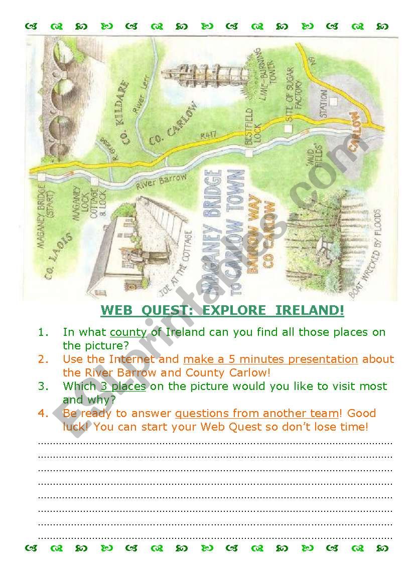 Web Quest: Explore Ireland 7 worksheet