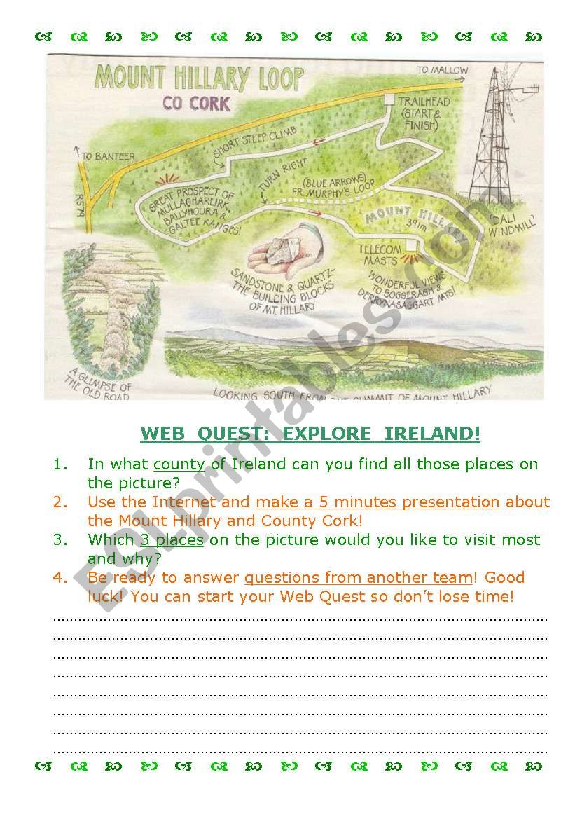 Web Quest: Explore Ireland 8 worksheet