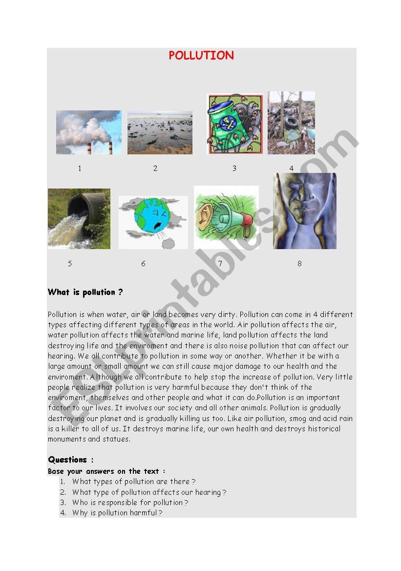 pollution worksheet