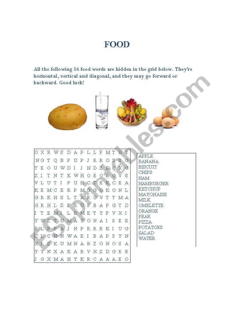 Food wordsearch worksheet