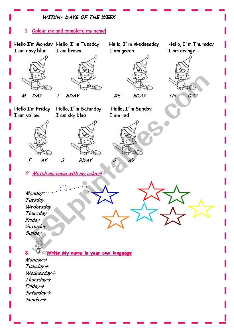 DAYS WITCHES worksheet