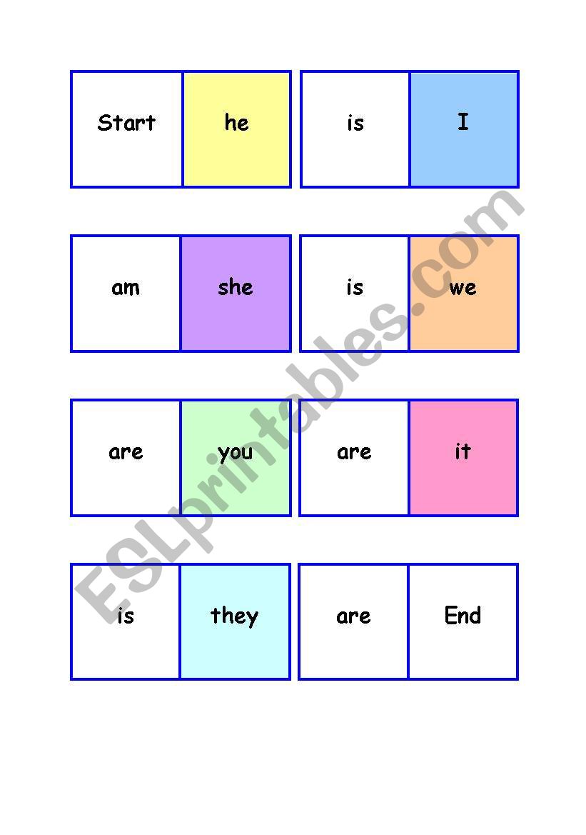 Domino forms of to be - 2 different levels - am, are, is - game - self-study