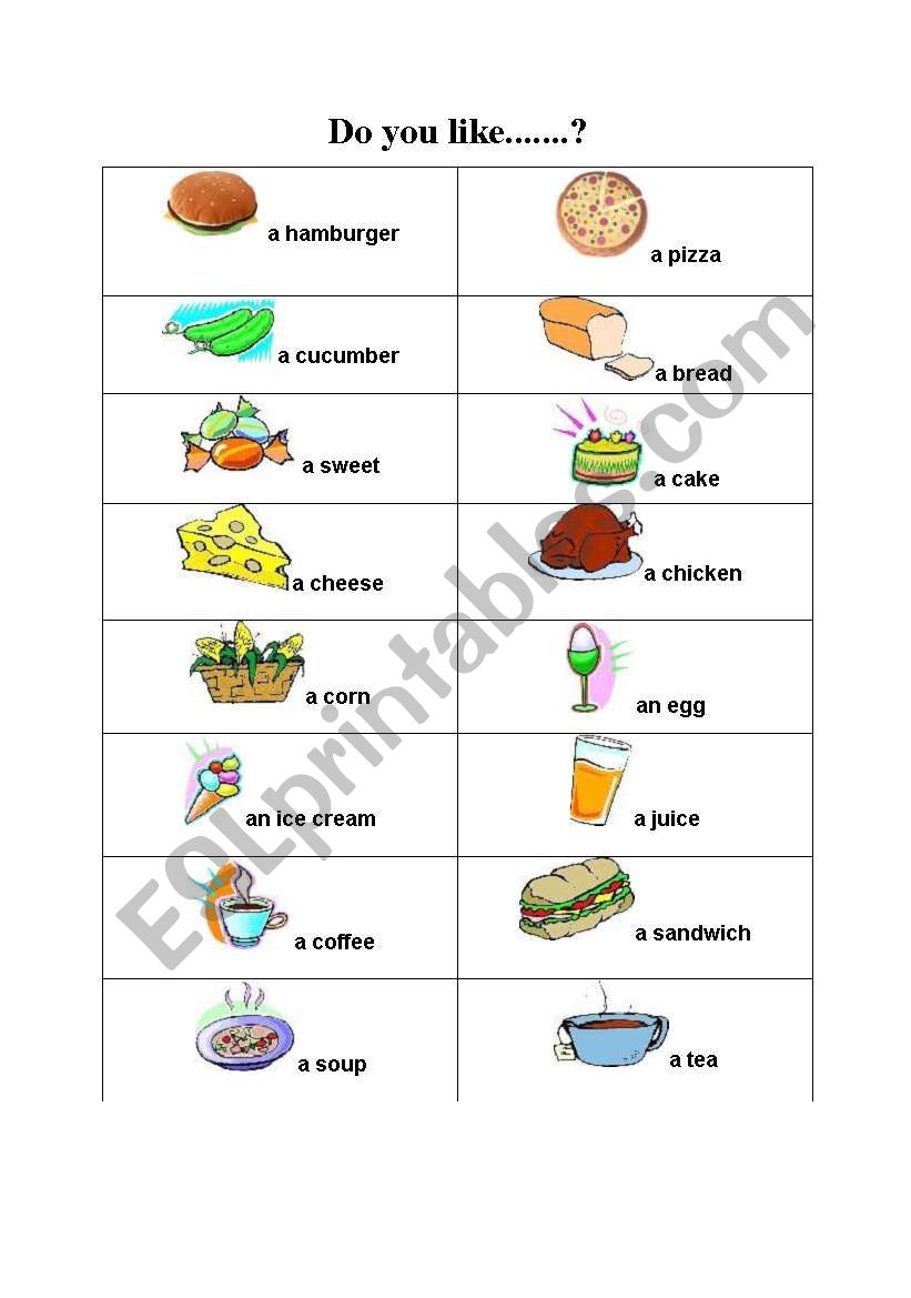 do you like ....? ( food) worksheet