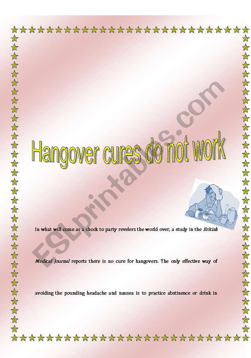 hangover cures do not work worksheet