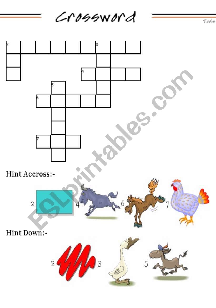 animal cross words worksheet