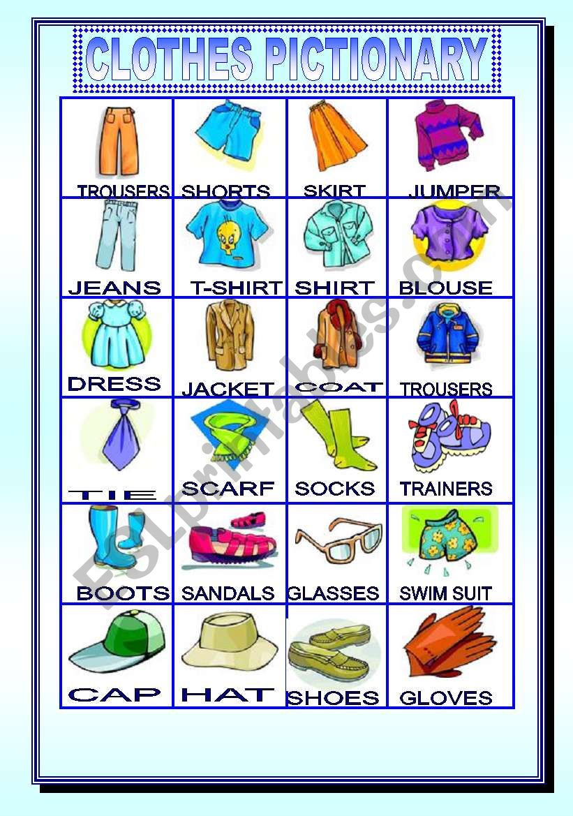 clothes pictionary worksheet