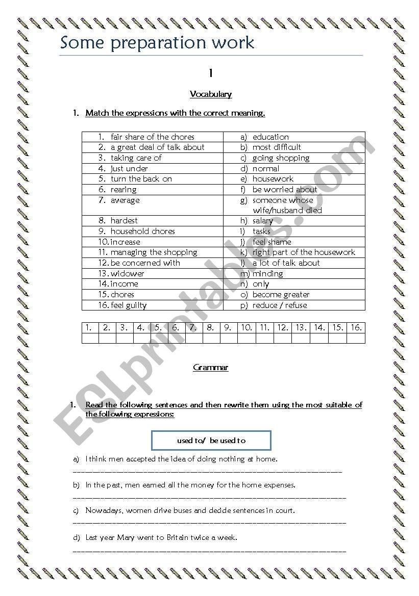 Revision work worksheet