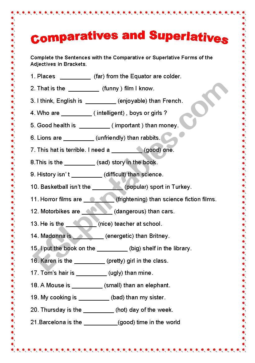 comparatives and superlatives worksheet