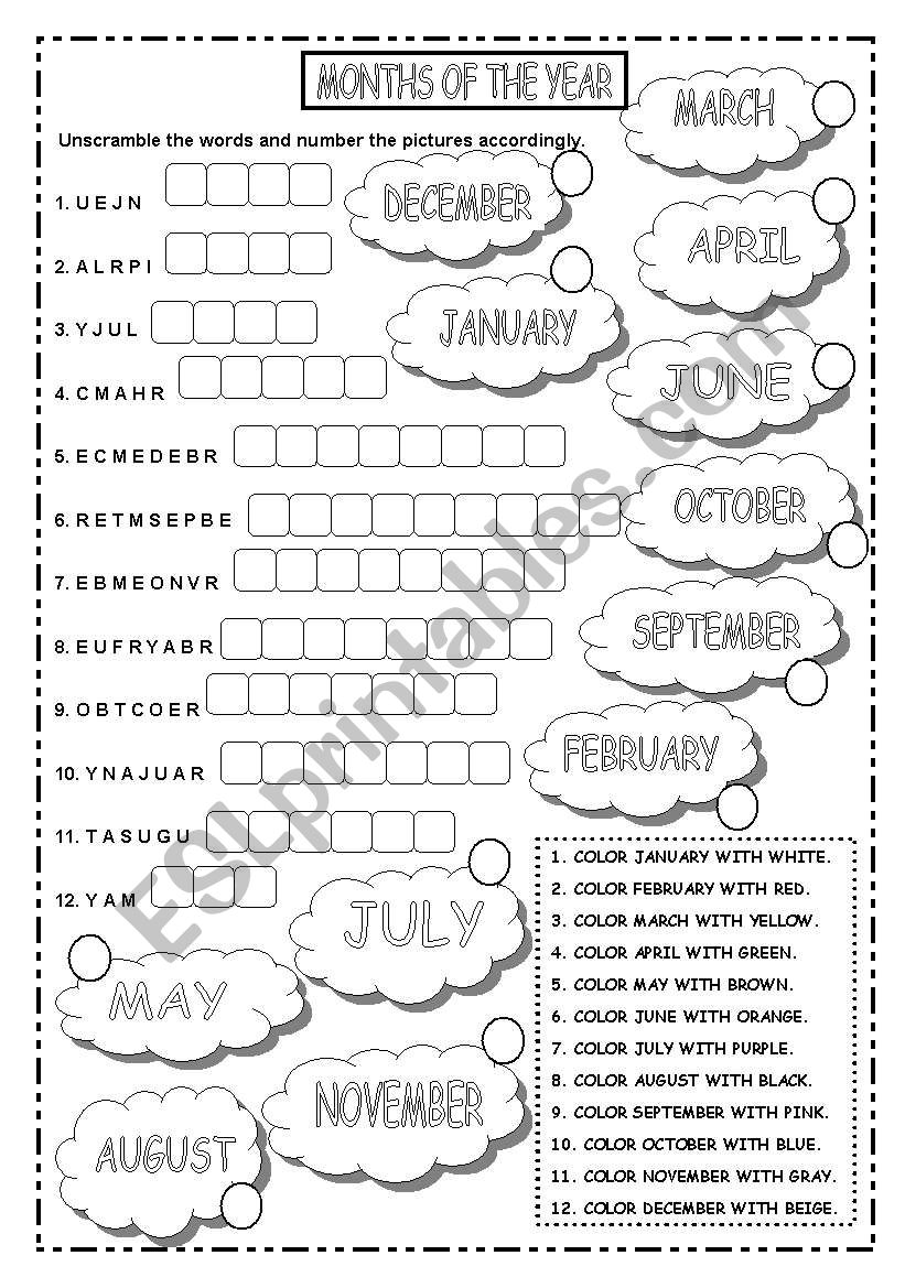 MONTHS OF THE YEAR worksheet