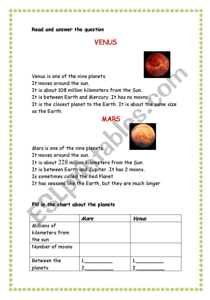 planets worksheet