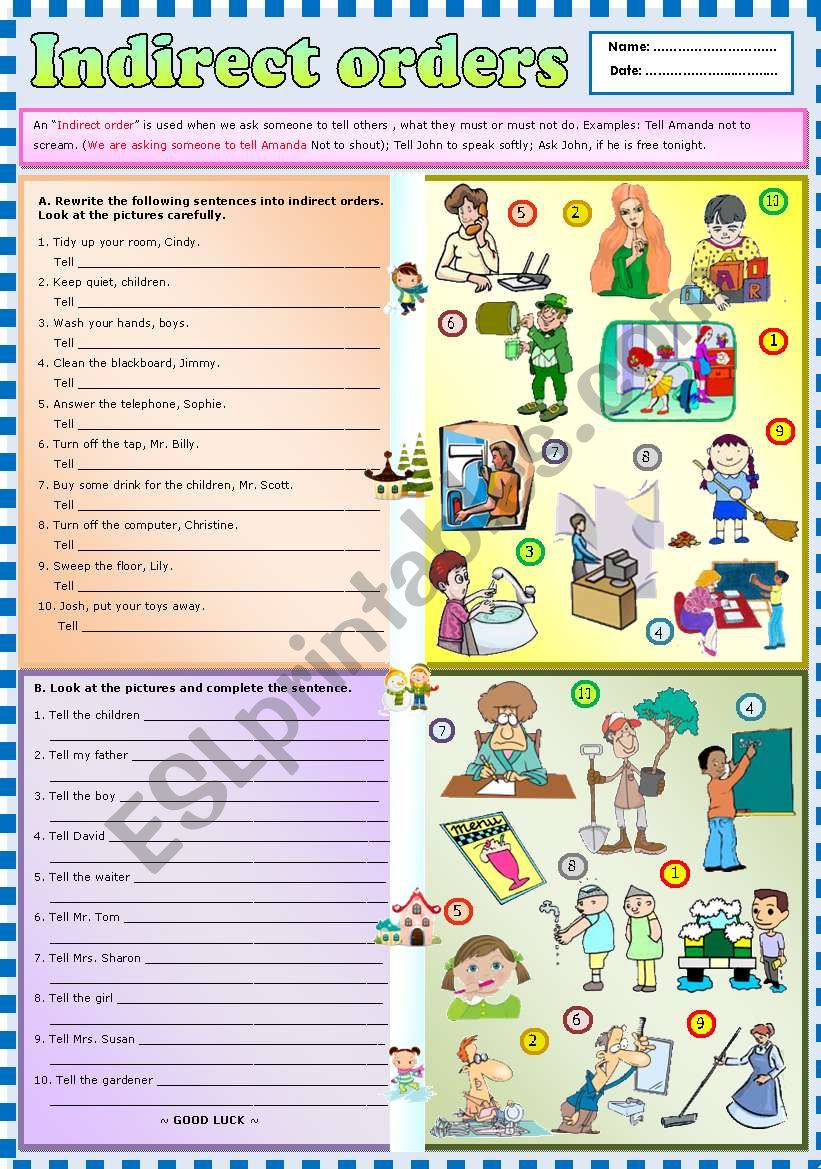 Indirect orders + KEY worksheet