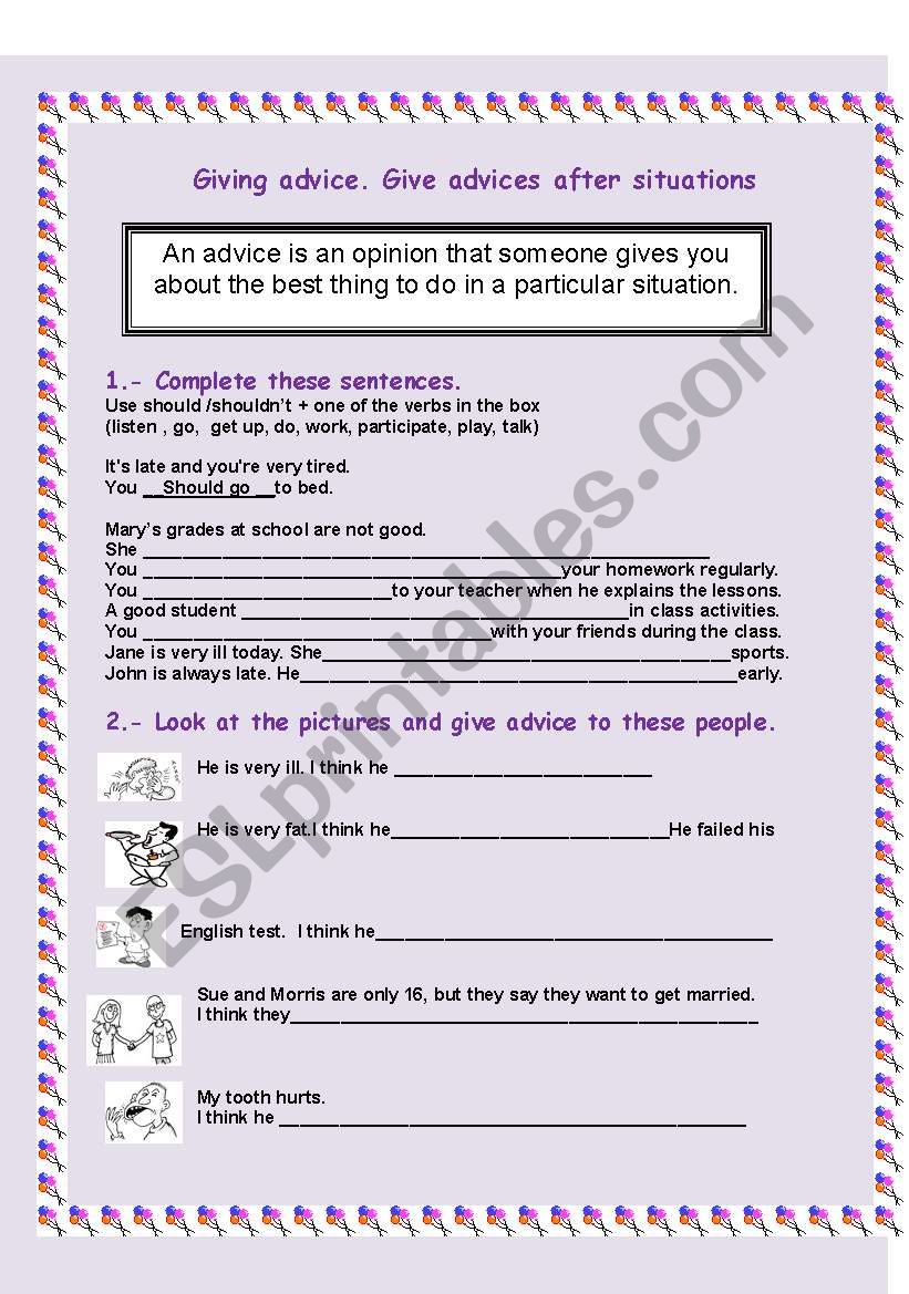 GIVING ADVICE worksheet