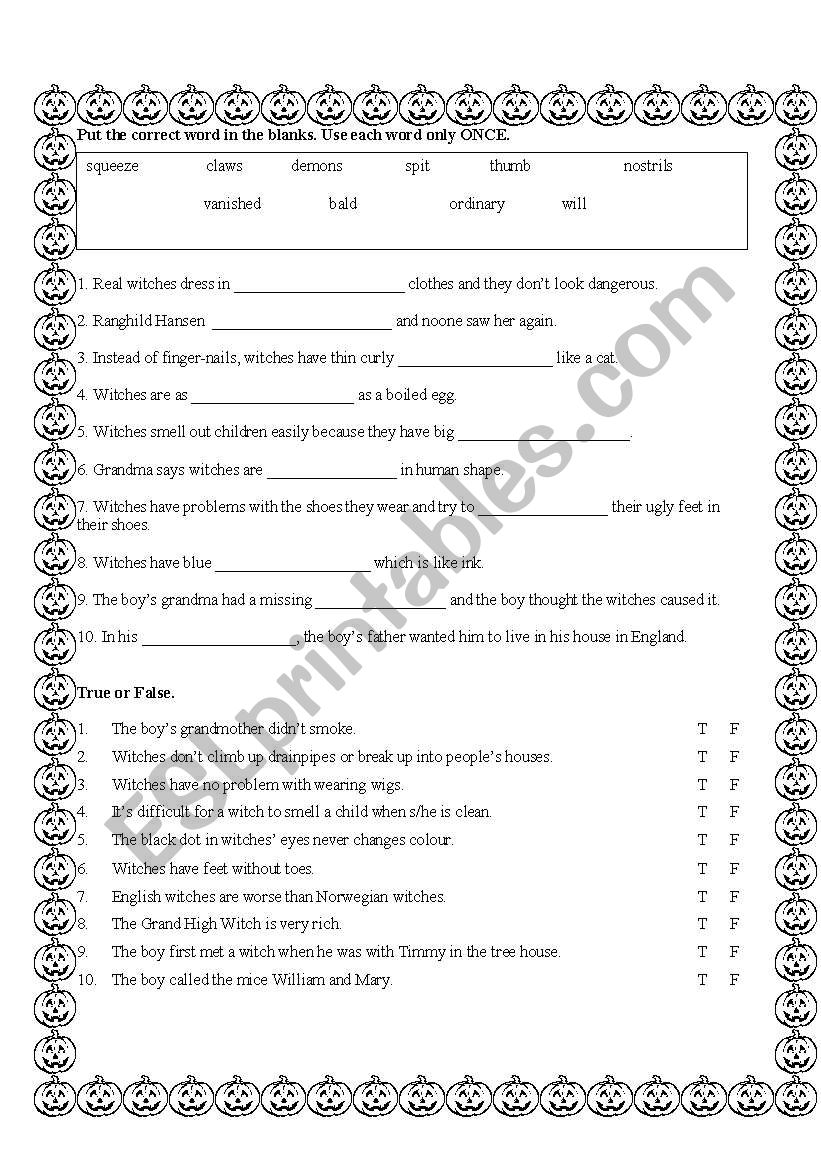 Vocabulary and Reading Practice on Witches by Roald Dahl