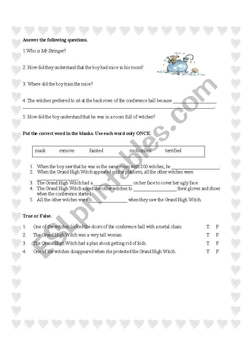 Witches by Roald Dahl worksheet