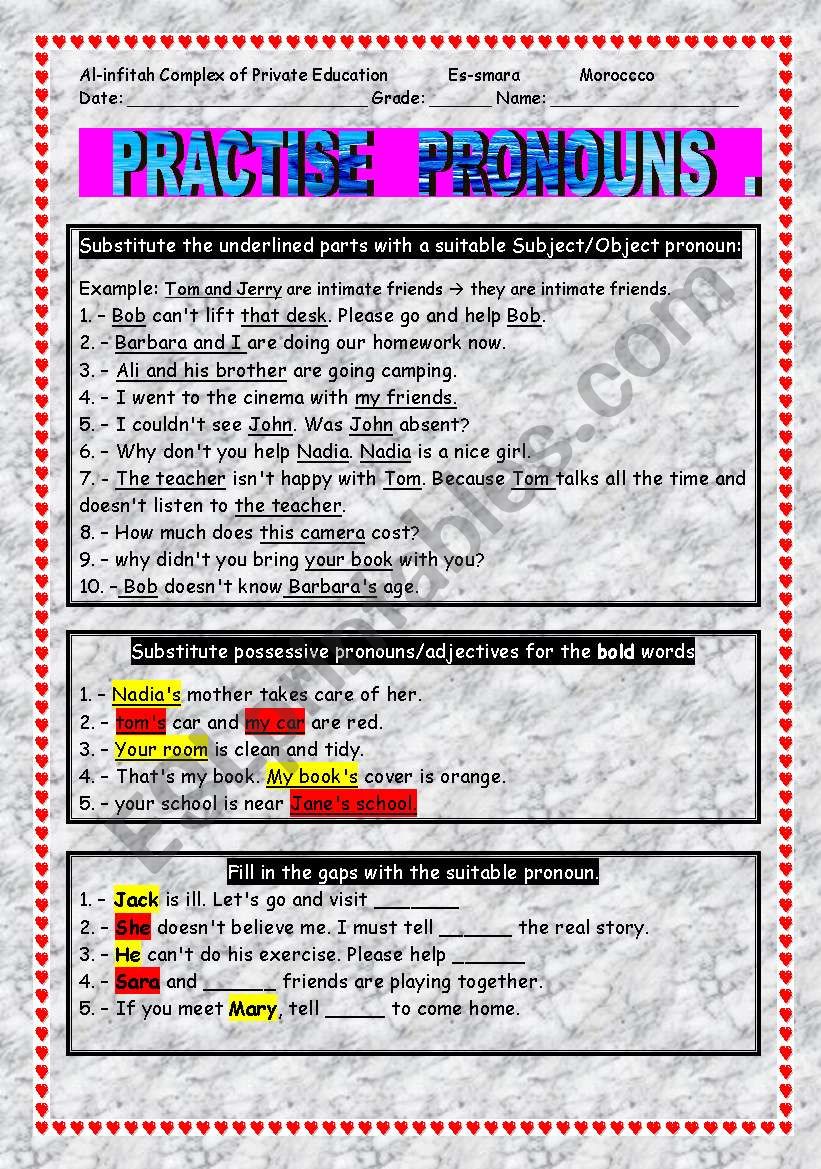 Practise Pronouns worksheet