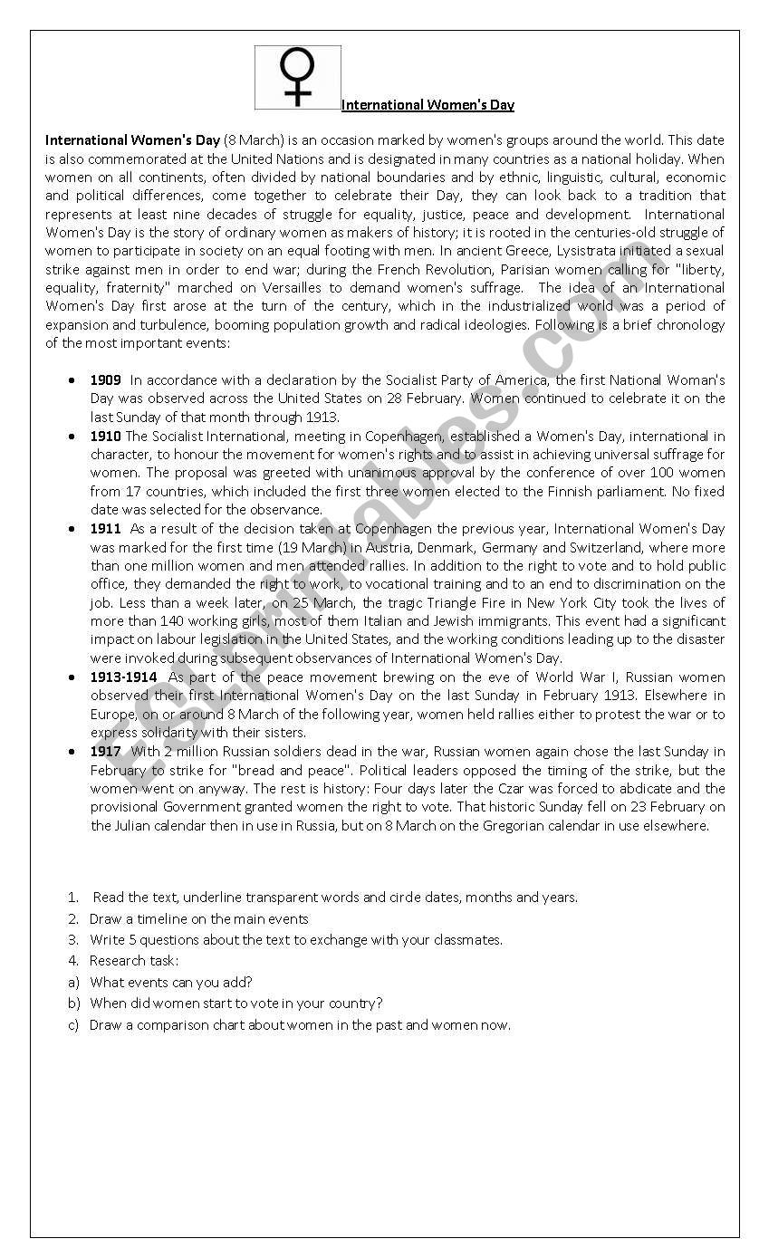 WomenÂ´s  day worksheet