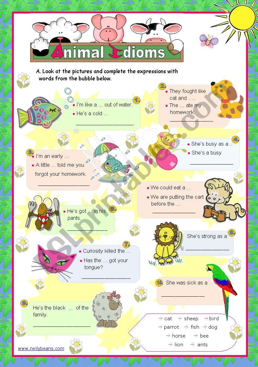 Animal idioms used everyday  (2)  - for elementary/ lower intermediate students