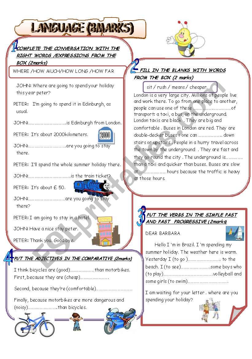 language part of the end of term test for 8th form