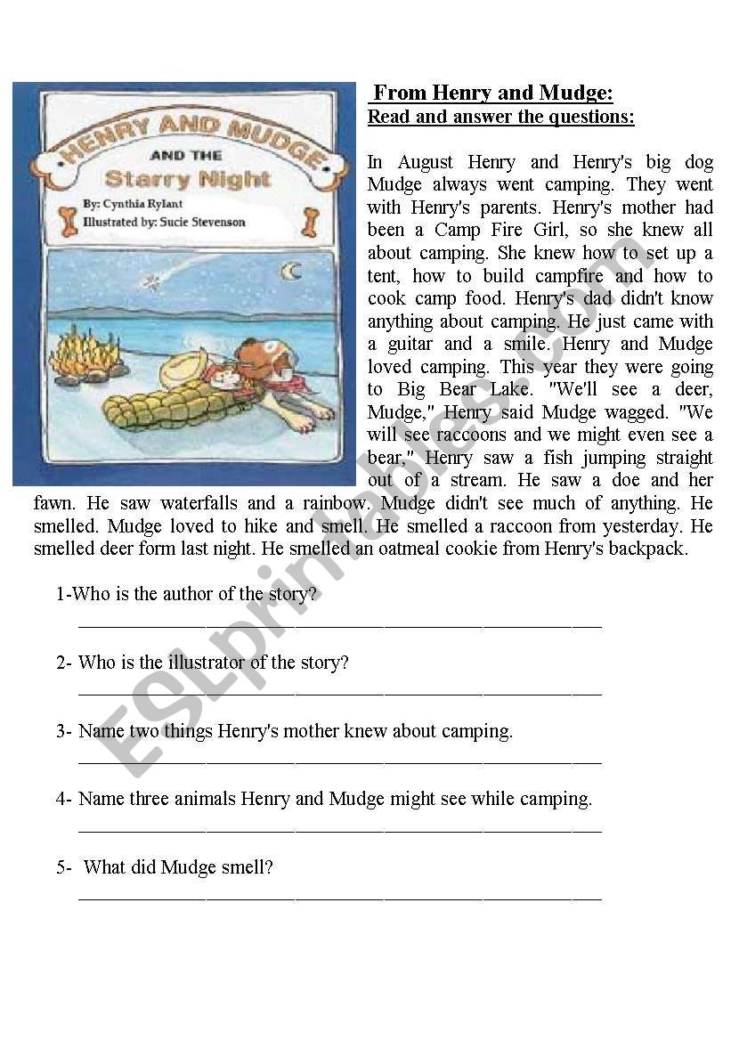 From Henry and Mudge:  worksheet