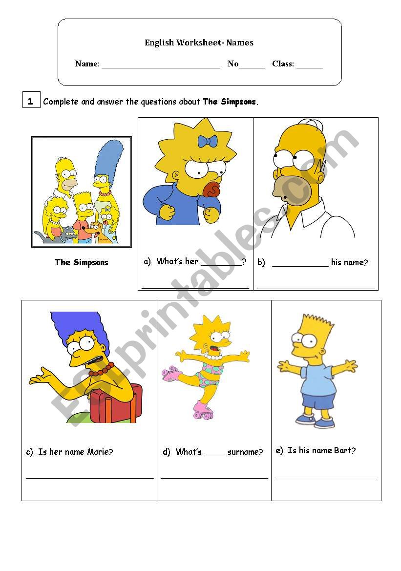 Names worksheet