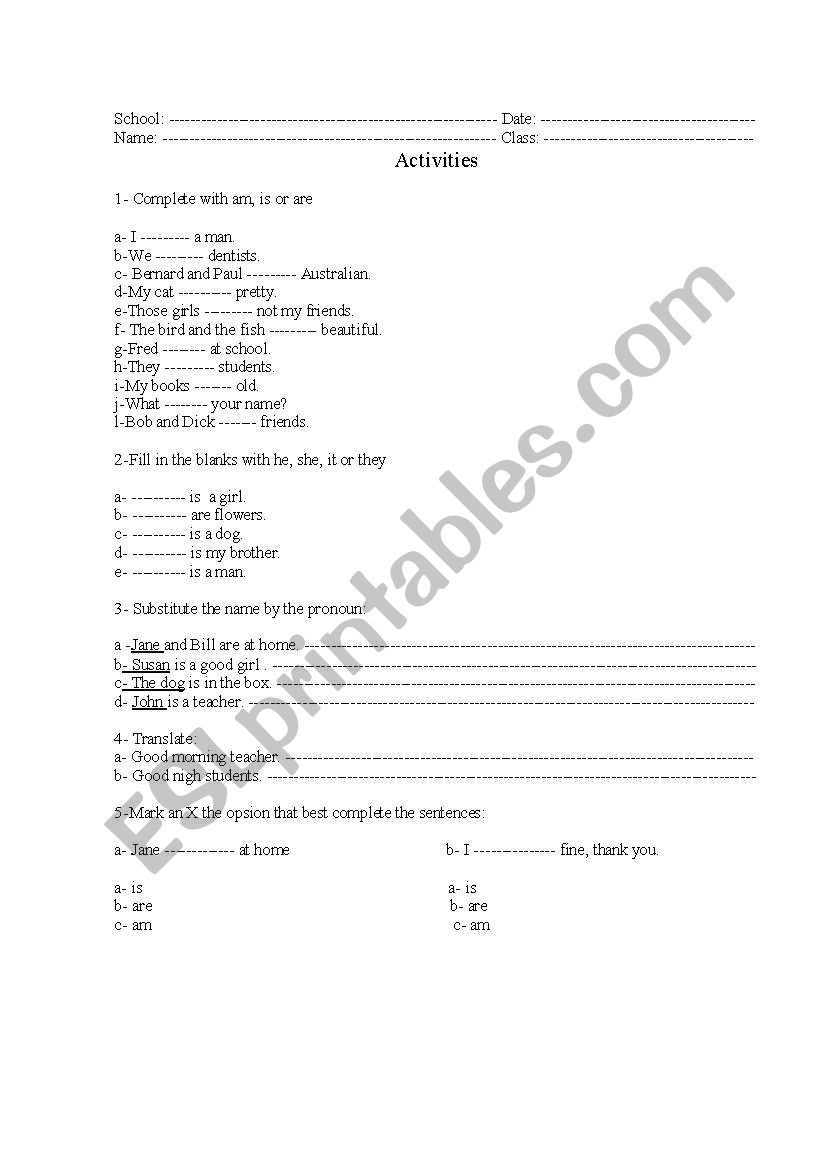 personal pronouns and verb to be