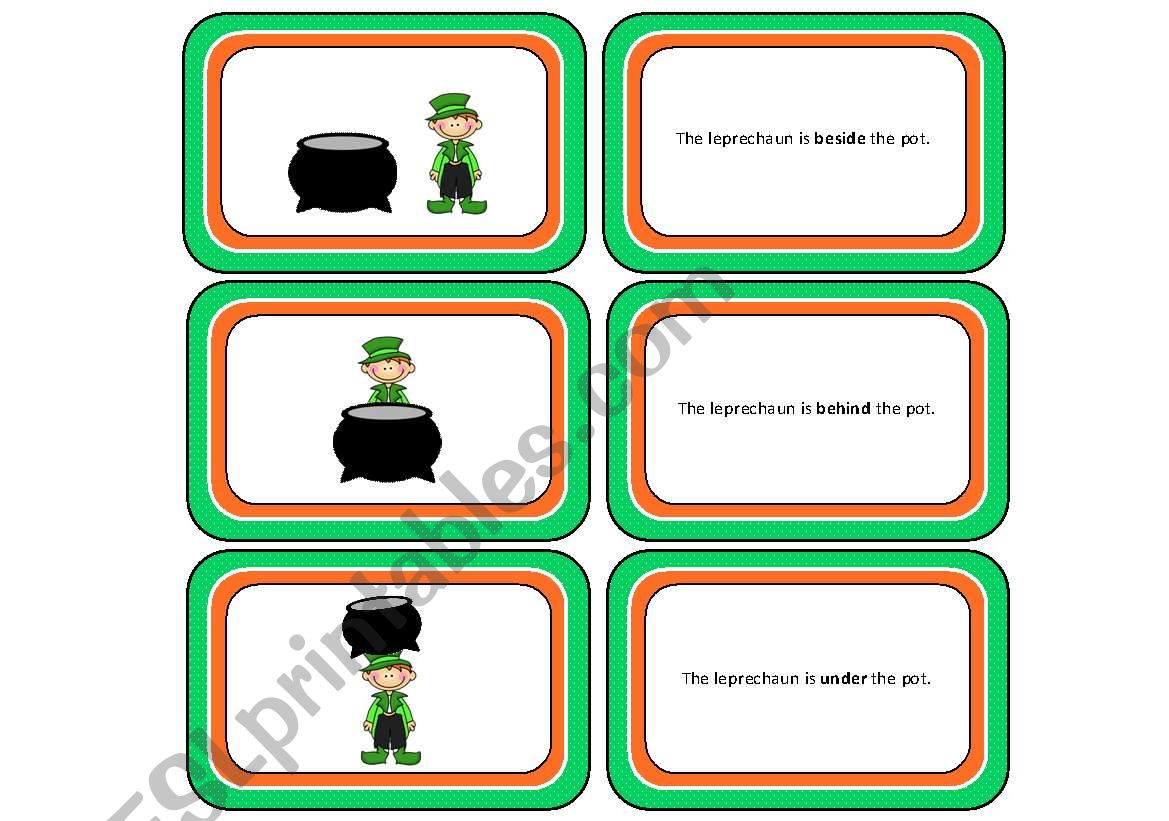 St.Patricks Day Preposition Matching Cards (with Backing Cards and Letter Writing Activity)