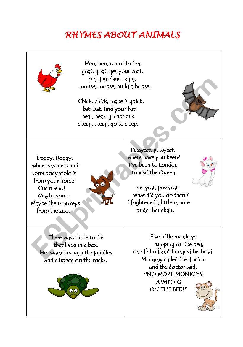 Rhymes about animals worksheet