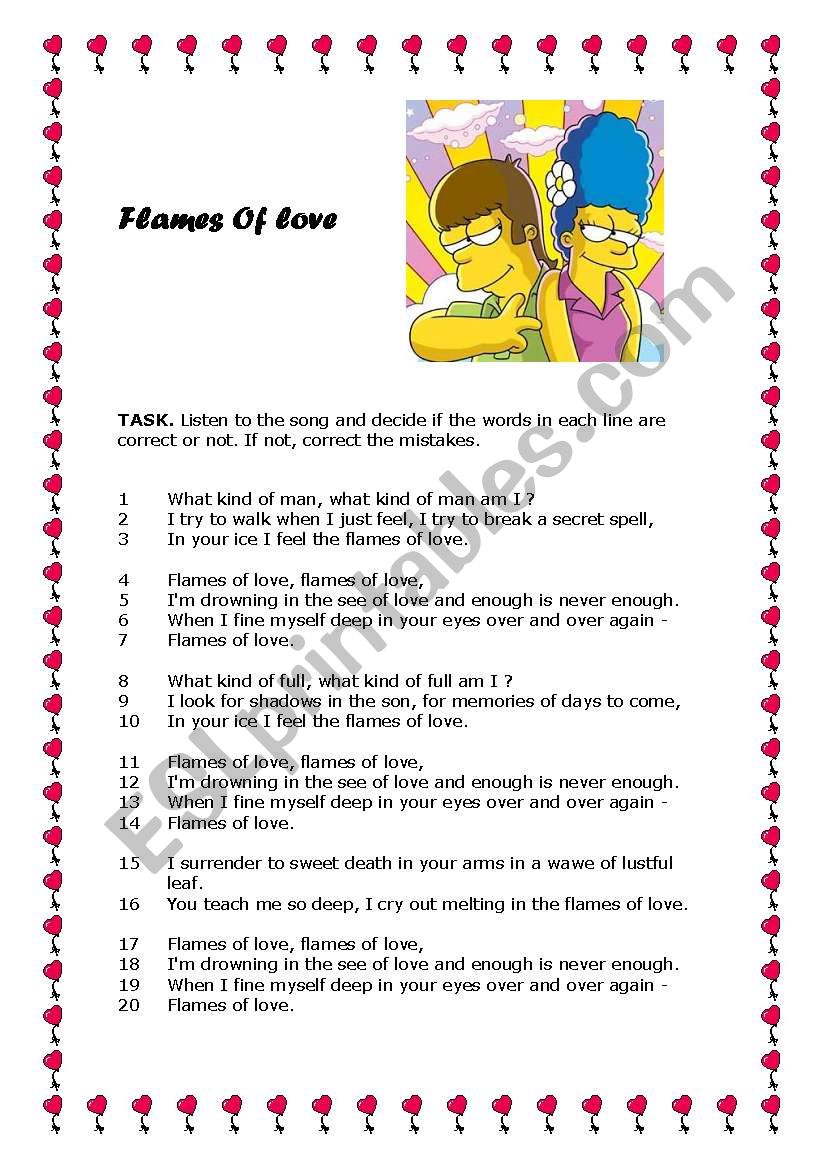 Flames of love (LISTENING) worksheet