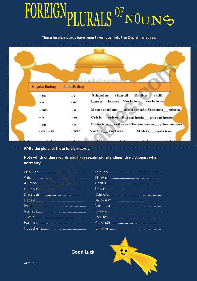 Foreign Plurals Of nouns worksheet