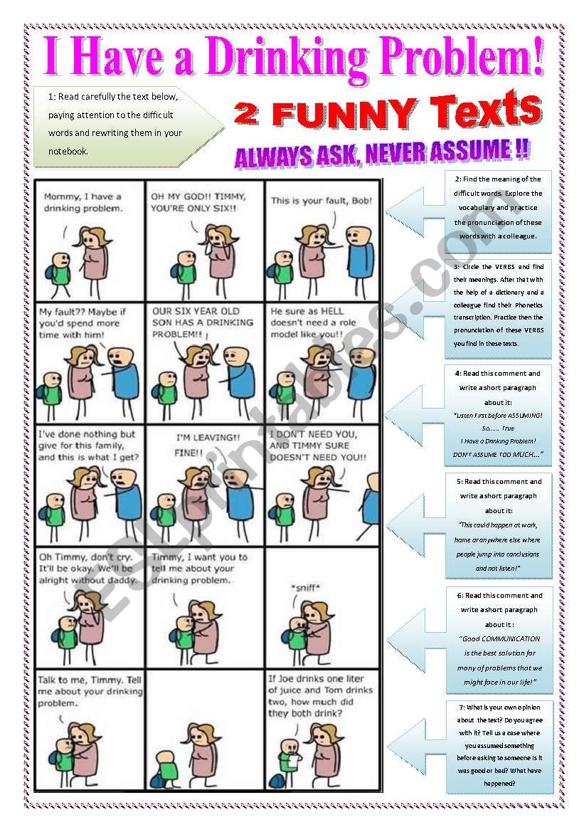 Alchool Issues - Dont Drink & Drive (3 pages) - Activity with 2 funny & important texts with 16 actvities