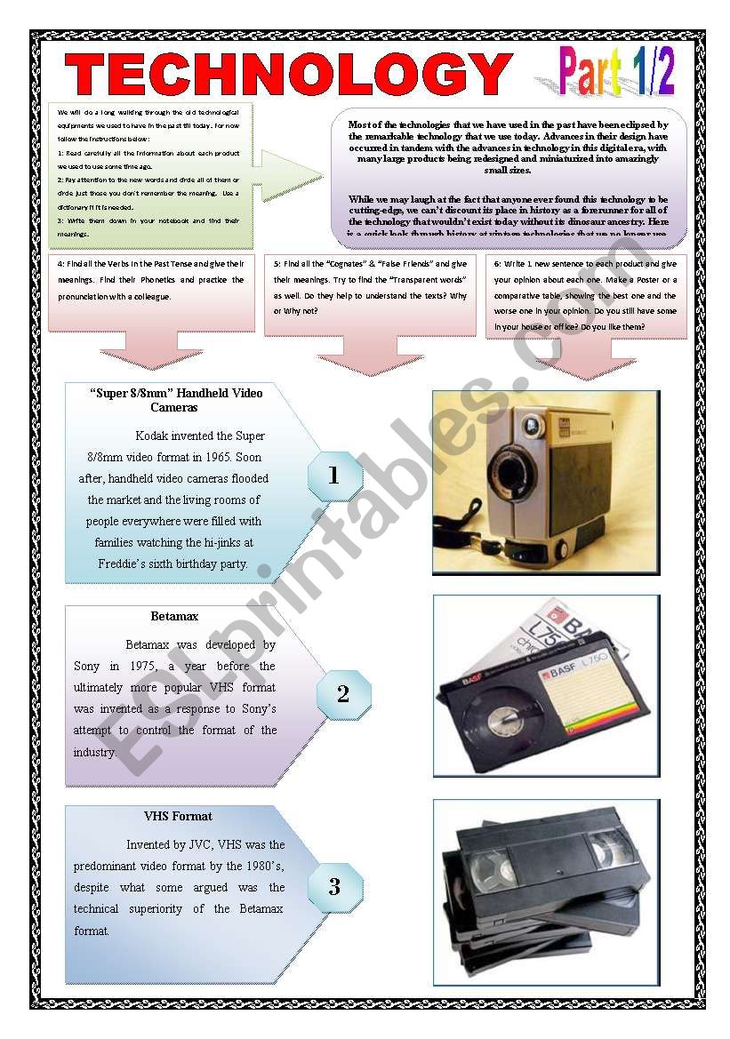 TECHNOLOGY - (Part 1 of 2 - 6 Pages) OLD x NEW COMPUTERS with exercises and 18 texts to be read