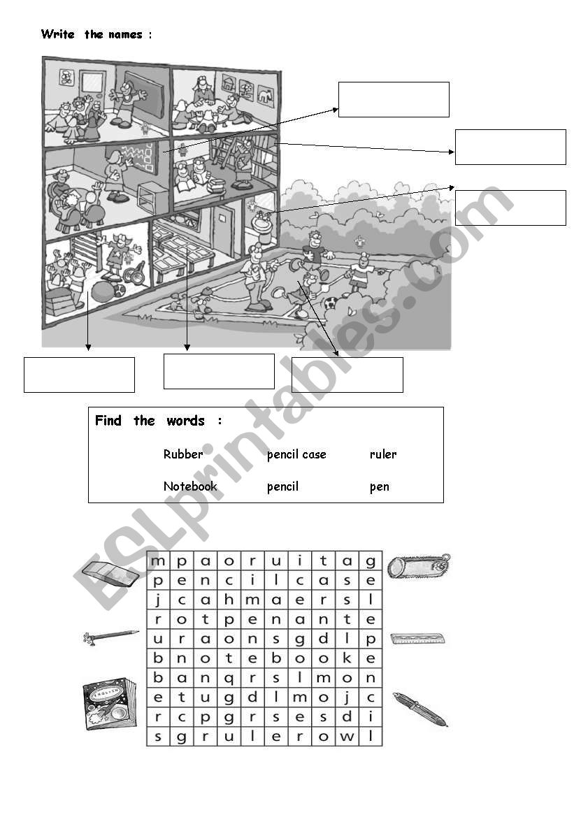 School rooms  and  things worksheet