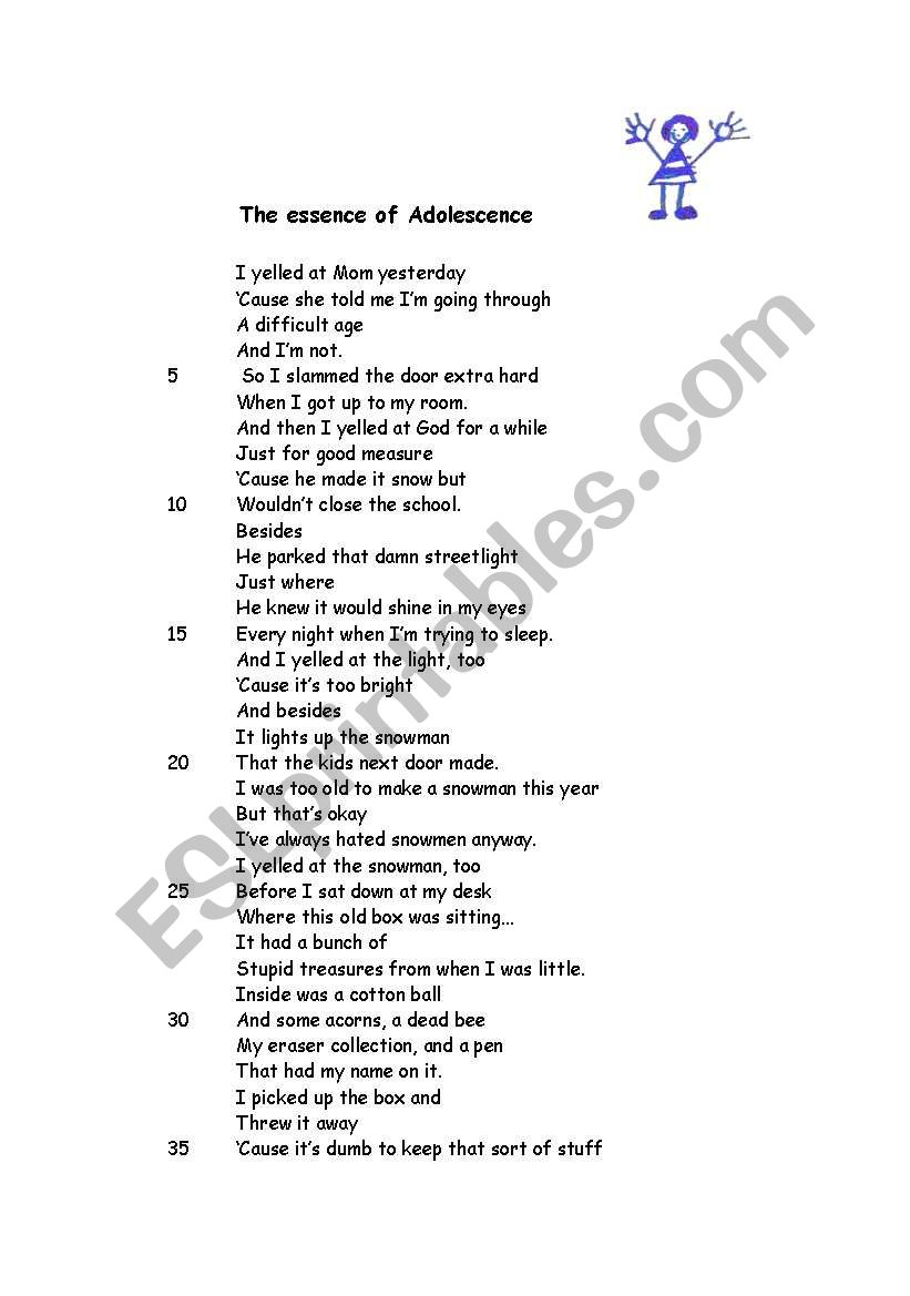 adolescence worksheet