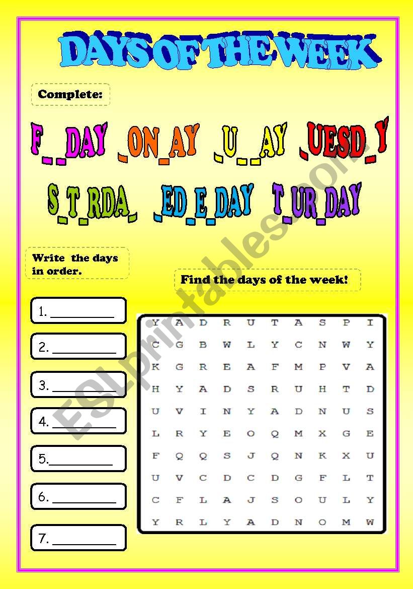 Days of the week! worksheet