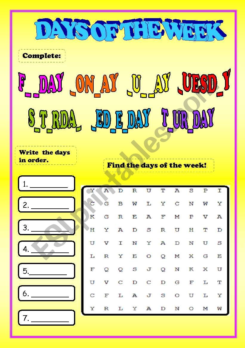 Days of the week! worksheet