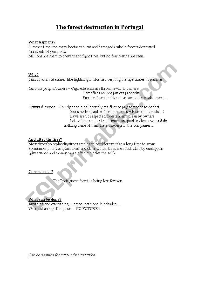 The forest destruction worksheet