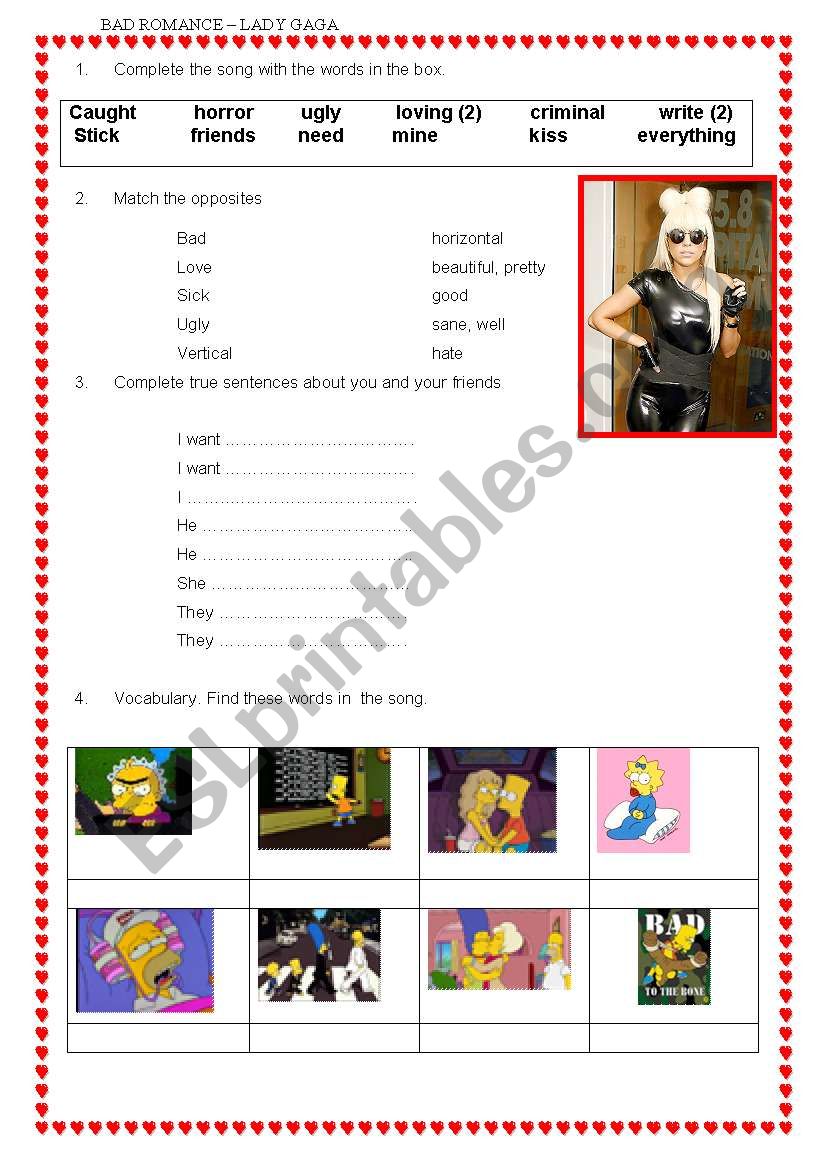 BAD ROMANCE worksheet