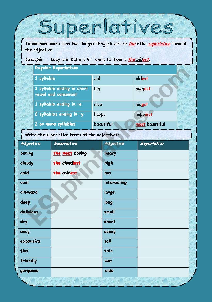 Superlatives worksheet