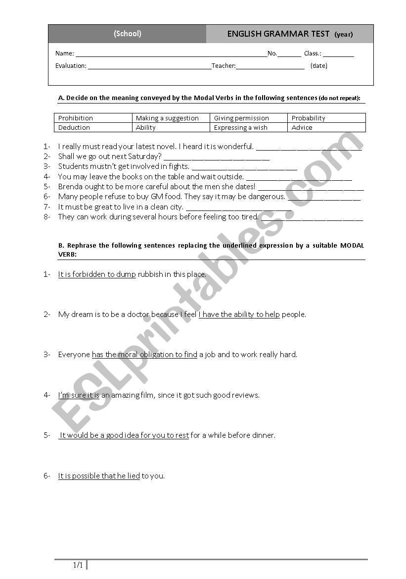 MODAL VERBS worksheet