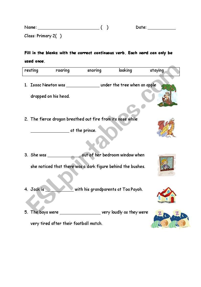 continuous verb -ing worksheet