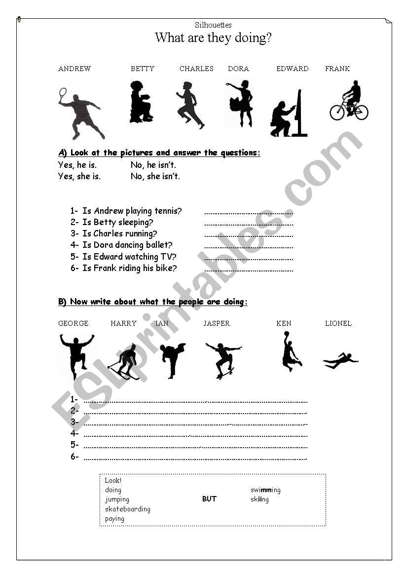 Silhouettes worksheet