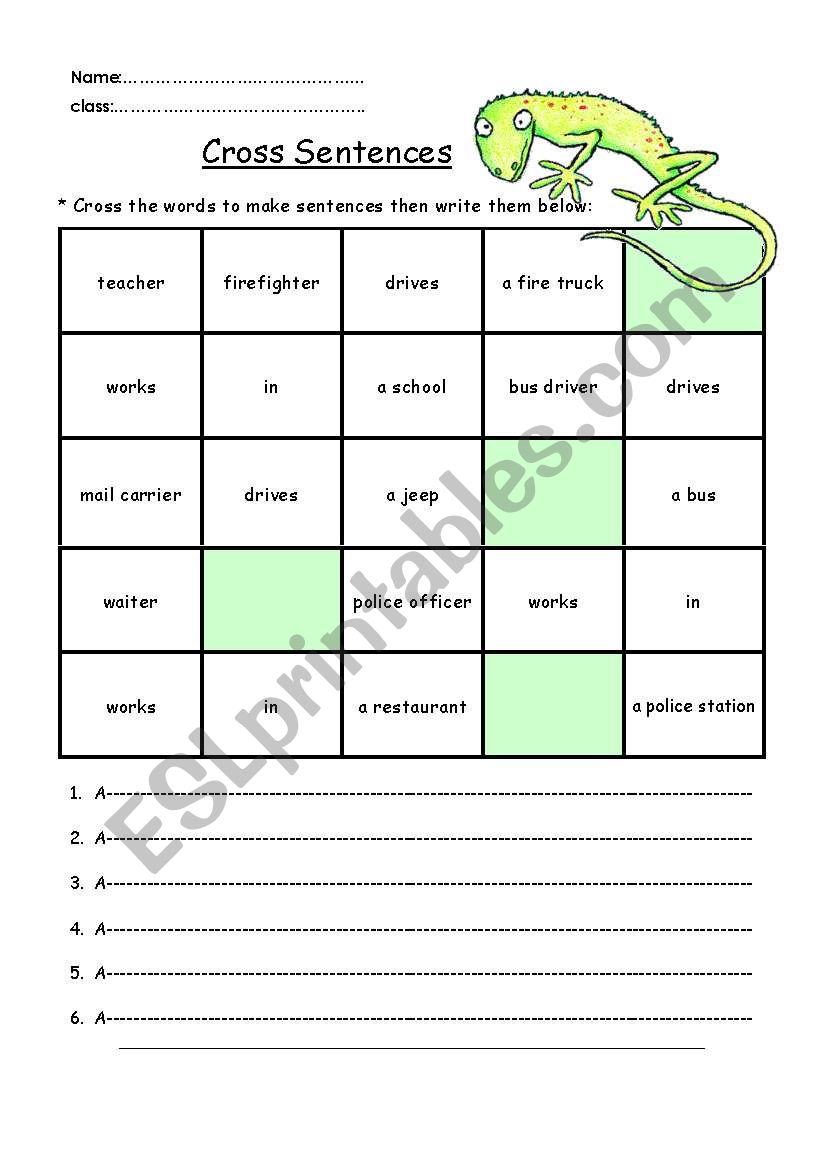 cross sentences worksheet