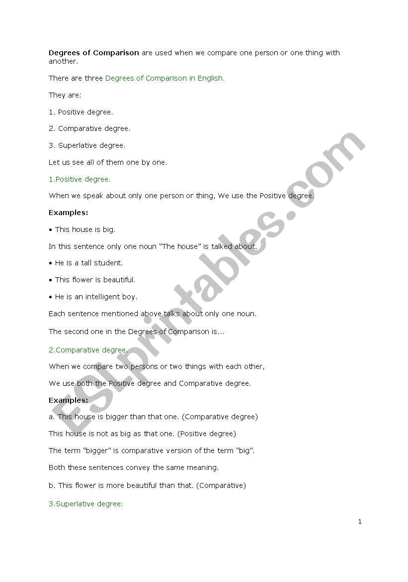 comparision worksheet