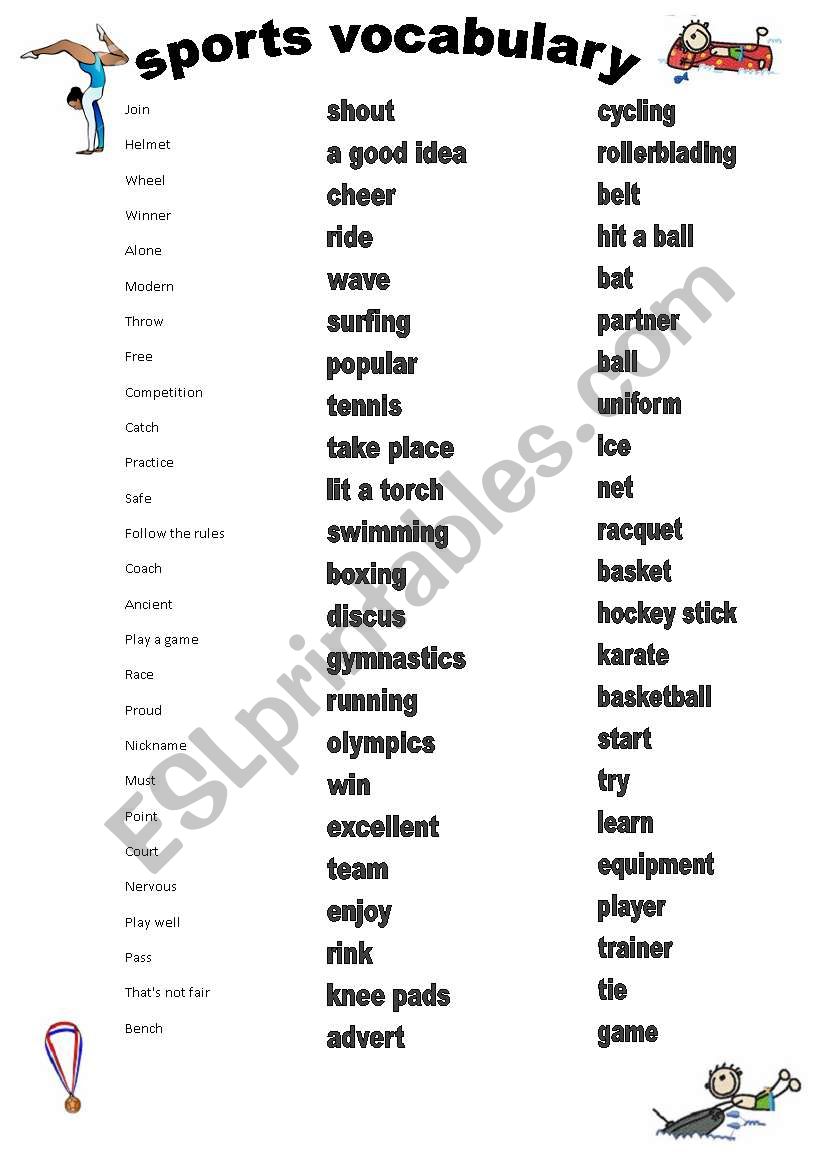 sports vocabulary worksheet