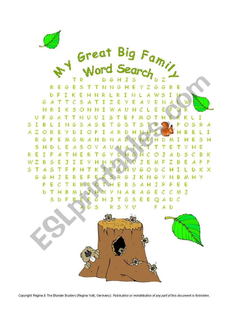 My Great Big Family - Word Search (+ Key)