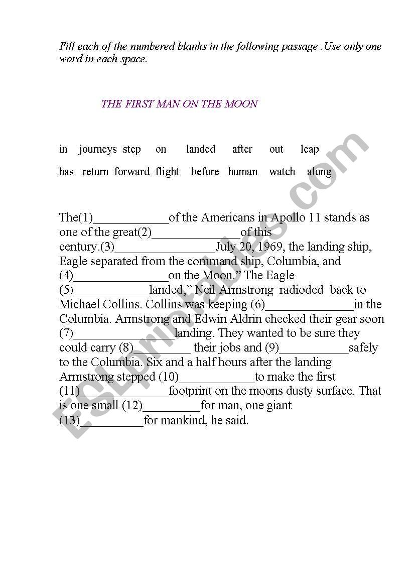 The first man on the moon worksheet